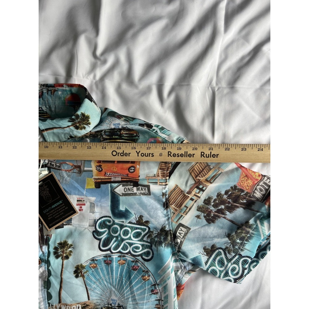 Eighth Avenue Shirt Mens XL Good Vibes California Print Short Sleeve Button Up - Picture 11 of 12